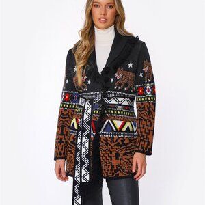 Hayley Menzies | Jacquard Merino Wool Cardigan XS | Tiger Print